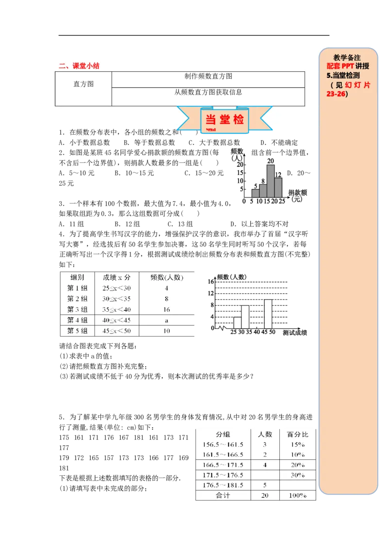 导学案10.2直方图_初中数学人教版_7下-初中数学人教版_7下-初中数学人教版（旧版）赠送_02课件+导学案（配套）_6.RJ第十章数据的收集、整理与描述_10.2直方图