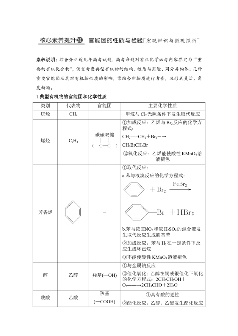 核心素养提升31官能团的性质与检验_05高考化学_新高考复习资料_2022年新高考资料_2022年一轮复习各版本_1.高考化学2022年一轮复习通用版_2022年高考化学一轮复习讲义（全国版）