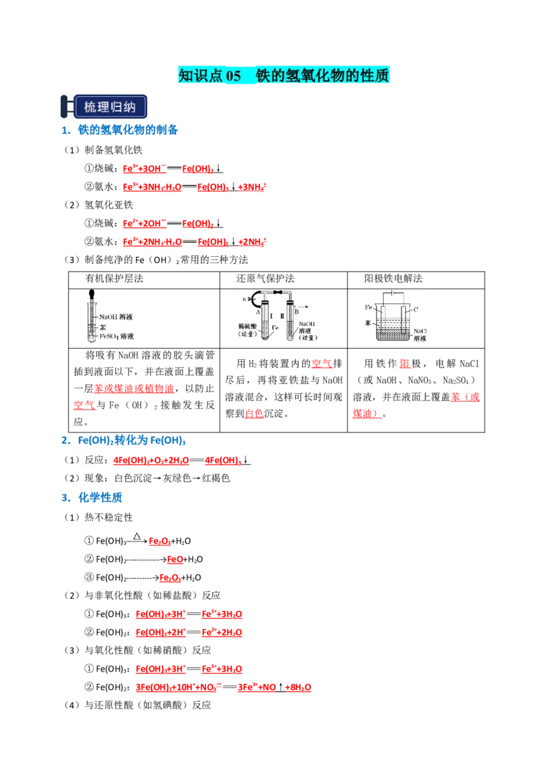 知识清单06铁及其重要化合物（解析版）_05高考化学_2025年新高考资料_一轮复习_上好课2025年高考化学一轮复习知识清单3246985