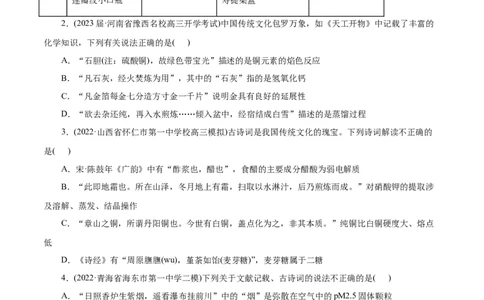 微练2化学与传统文化（原卷版）_05高考化学_新高考复习资料_2023年新高考资料_专项复习_2023年高考化学热点专项导航与精练（新高考专用）