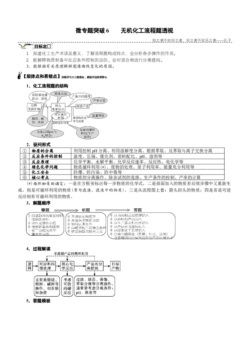 微专题突破6无机化工流程题透视（学案）（学生版）_05高考化学_2025年新高考资料_二轮复习_01高考语文等多个文件_2025年高考化学二轮复习重点微专题突破学案（新高考专用）
