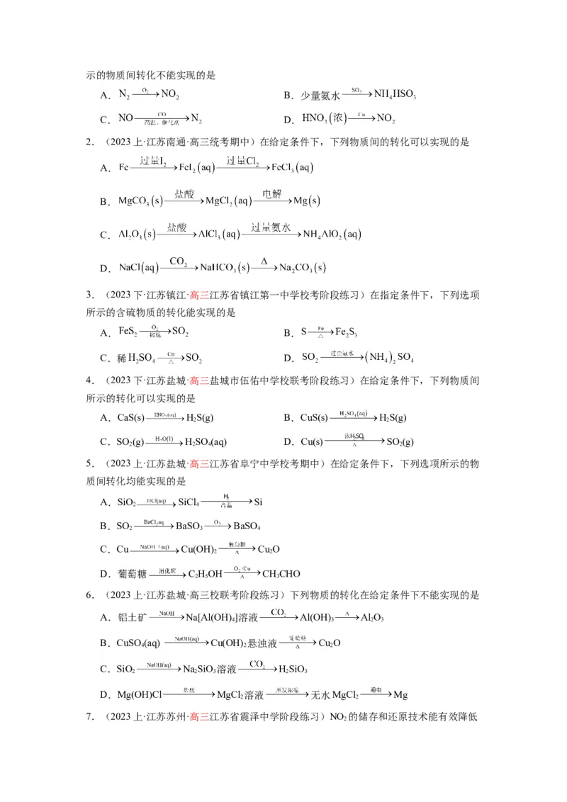 热点05化学反应与转化的正误判断（原卷版）_05高考化学_2024年新高考资料_3.2024专项复习_2024年高考化学热点&middot;重点&middot;难点专练（江苏专用）