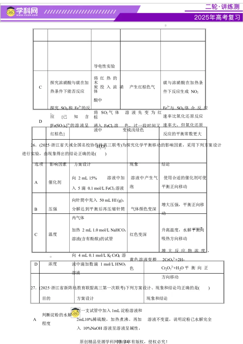 热点专项表格实验汇总分析（原卷版）_05高考化学_2025年新高考资料_二轮复习_上好课2025年高考化学二轮复习讲练测（新高考通用）3379109_主题七化学实验