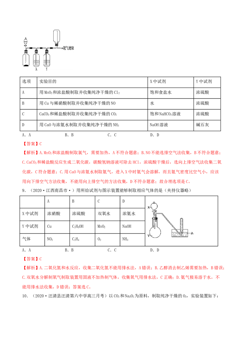 专题讲座（四）常见气体的实验室制备、净化和收集（精练）-2022年一轮复习讲练测（解析版）_05高考化学_新高考复习资料_2022年新高考资料_2022年高考化学一轮复习讲练测