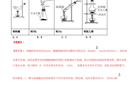 专题讲座（四）常见气体的实验室制备、净化和收集（精练）-2022年一轮复习讲练测（解析版）_05高考化学_新高考复习资料_2022年新高考资料_2022年高考化学一轮复习讲练测