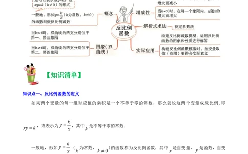 清单06反比例函数（6大考点梳理+题型解读+核心素养提升+中考聚焦）（原卷版）_初中数学人教版_9上-初中数学人教版_06习题试卷_7期中期末复习专题
