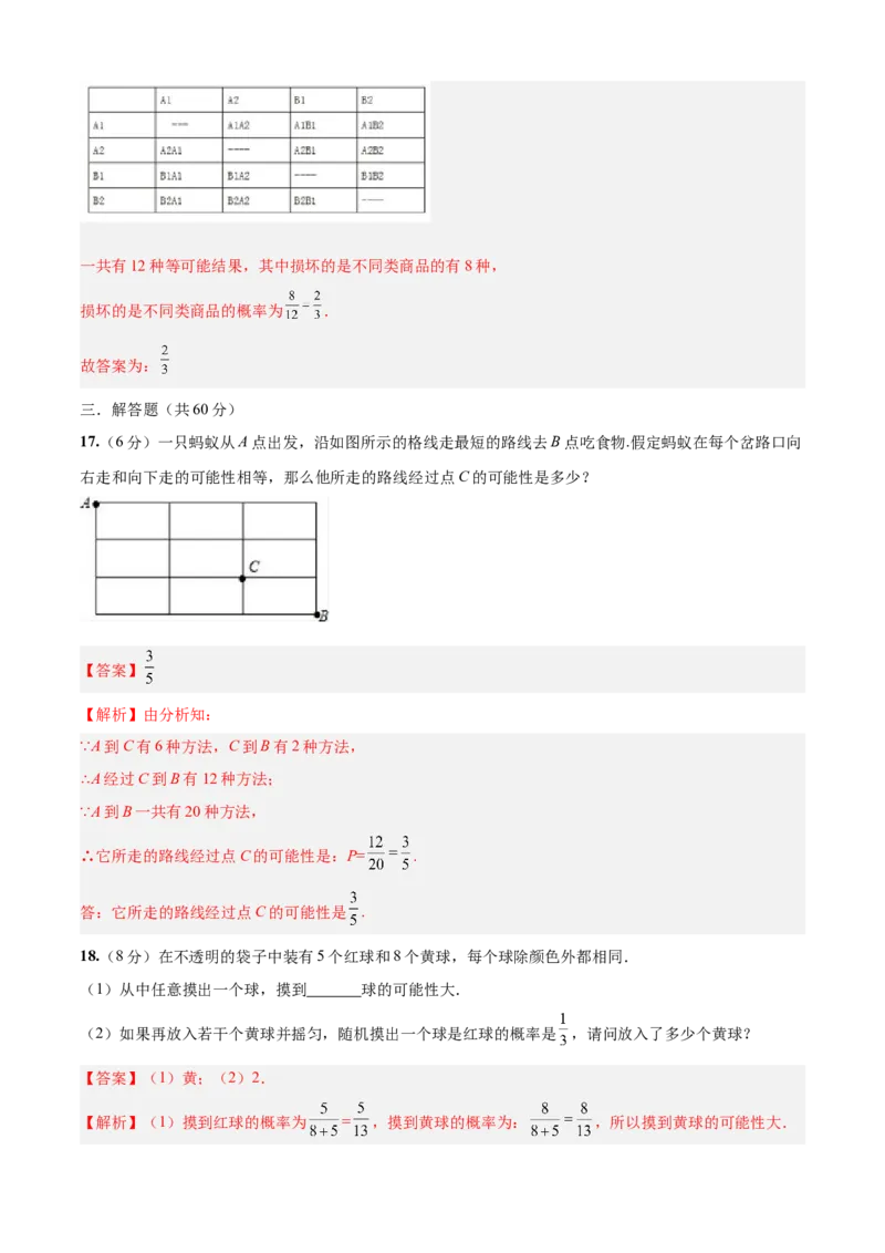 第25章概率初步（基础卷）（解析版）_初中数学人教版_9上-初中数学人教版_06习题试卷_7期中期末复习专题_满分计划2022-2023学年九年级数学上册阶段性复习测试卷（人教版）