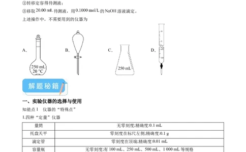 押广东卷第7-8题&nbsp;化学实验仪器的选择、连接与评价（原卷版）_05高考化学_2024年新高考资料_5.2024三轮冲刺_备战2024年高考化学临考题号押题（广东卷）323301515