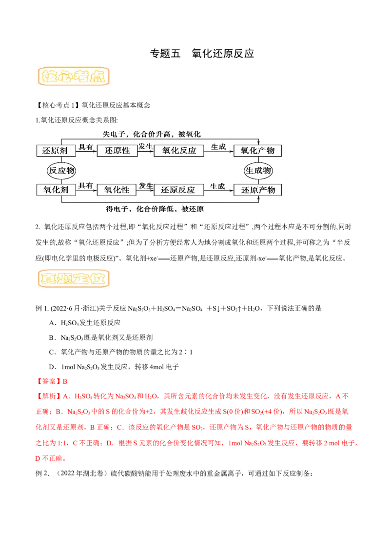专题五氧化还原反应-冲刺2023年高考化学二轮复习核心考点逐项突破（解析版）_05高考化学_新高考复习资料_2023年新高考资料_二轮复习