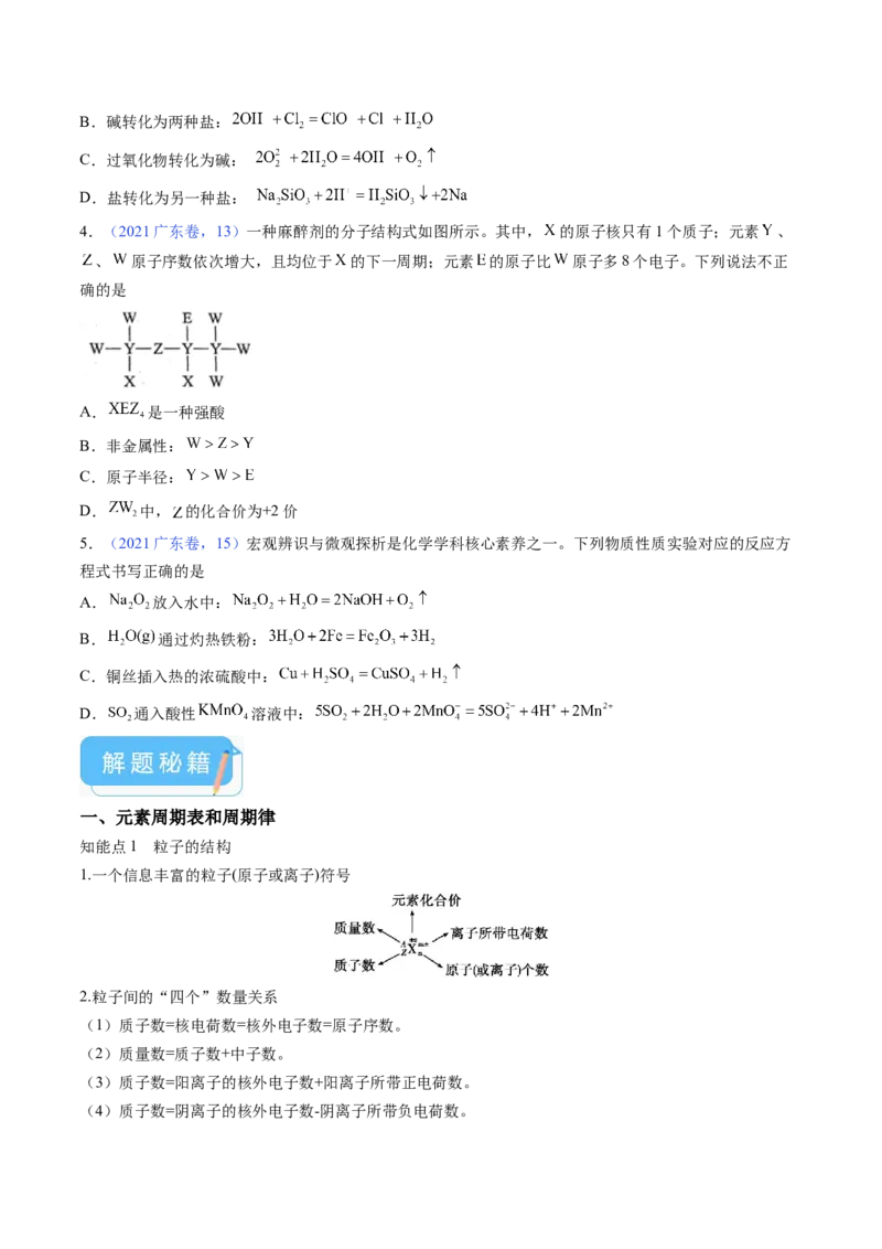 押广东卷第12-13题&nbsp;元素周期表与周期律&nbsp;方程式的正误判断（原卷版）_05高考化学_2024年新高考资料_5.2024三轮冲刺_备战2024年高考化学临考题号押题（广东卷）323301515