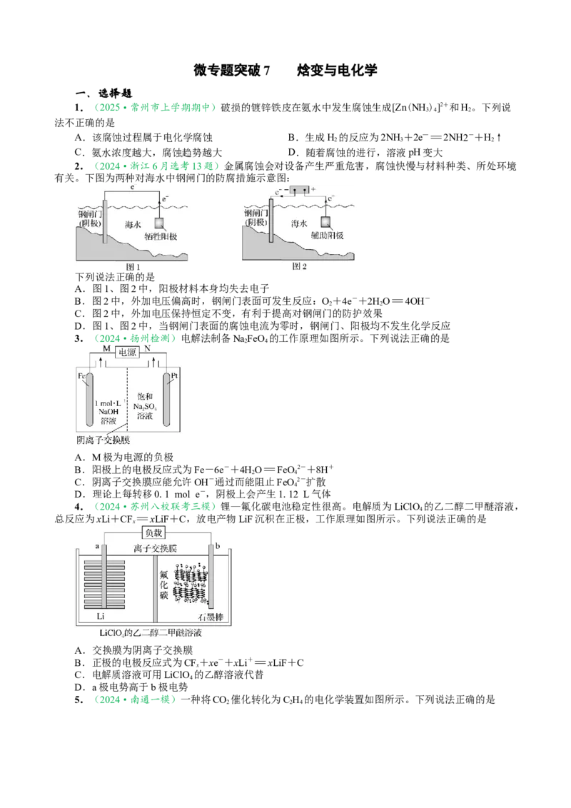 微专题突破07焓变与电化学（作业二）（学生版）_05高考化学_2025年新高考资料_二轮复习_01高考语文等多个文件_2025年高考化学二轮复习重点微专题突破学案（新高考专用）