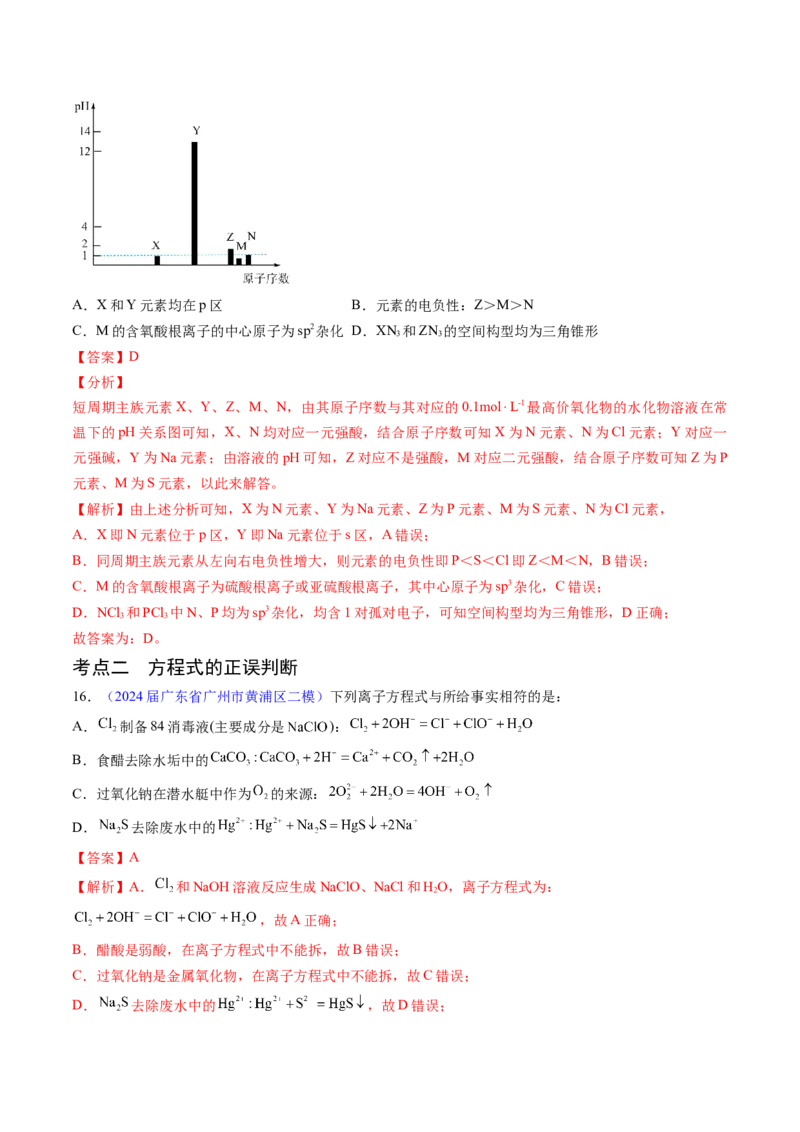 押广东卷第12-13题&nbsp;元素周期表与周期律&nbsp;方程式的正误判断（解析版）_05高考化学_2024年新高考资料_5.2024三轮冲刺_备战2024年高考化学临考题号押题（广东卷）323301515