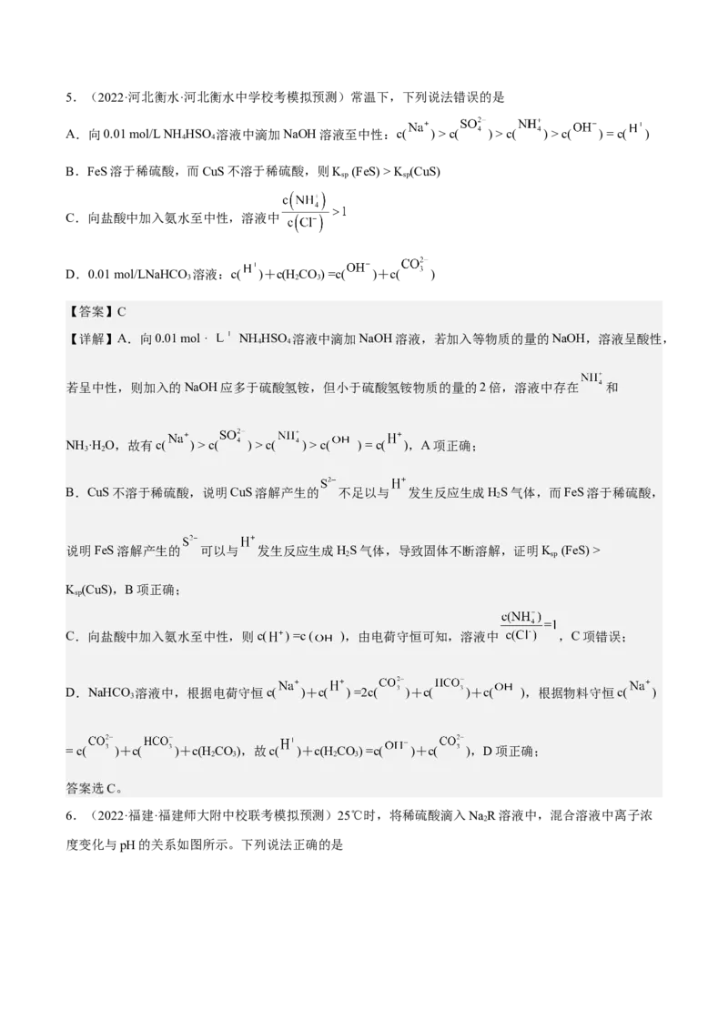 专题十五盐类的水解（专讲）-冲刺2023年高考化学二轮复习核心考点逐项突破（解析版）_05高考化学_新高考复习资料_2023年新高考资料_二轮复习