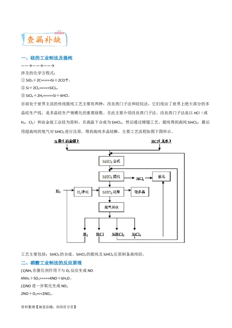 升级版微专题29非金属及其化合物制备流程与实验探究（Si、N、P、As）（解析版）(全国版)_05高考化学_新高考复习资料_2024年新高考资料_一轮复习资料_教师版（含答案解析）