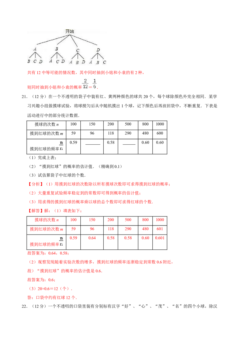 第二十五章概率初步单元过关检测02（解析版）_初中数学人教版_9上-初中数学人教版_06习题试卷_2单元测试_单元测试（第4套）