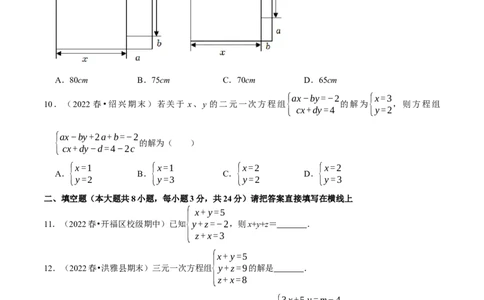 专题8.4三元一次方程组专项提升训练（重难点培优）2023培优（原卷版）人教版_初中数学人教版_7下-初中数学人教版_7下-初中数学人教版（旧版）赠送_07专项讲练