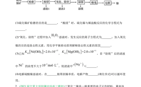 微专题18金属及其化合物制备流程（Ni）-备战2022年高考化学考点微专题（原卷版）_05高考化学_新高考复习资料_2022年新高考资料_备战2022年高考化学考点微专题
