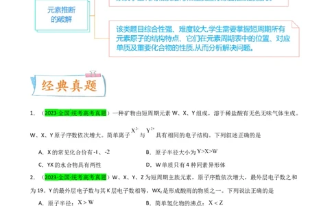 升级版微专题31元素推断的破解（原卷版）(全国版)_05高考化学_新高考复习资料_2024年新高考资料_一轮复习资料_备战2024年高考化学一轮复习考点微专题