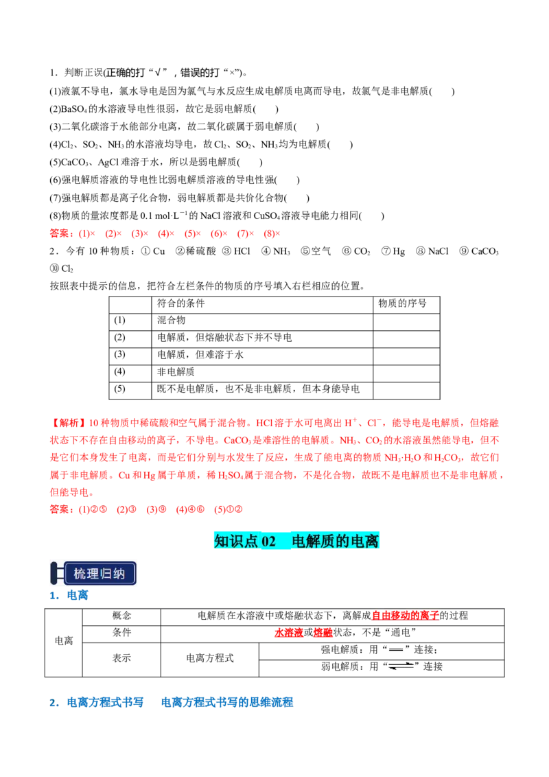 知识清单02离子反应（解析版）_05高考化学_2025年新高考资料_一轮复习_上好课2025年高考化学一轮复习知识清单3246985