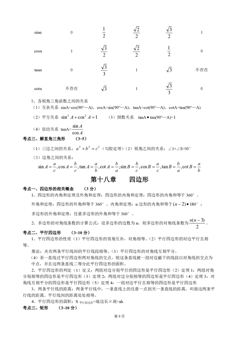 初中数学人教版789年级超全知识点归纳总结（PDF版）_初中数学人教版_9下-初中数学人教版_08知识点