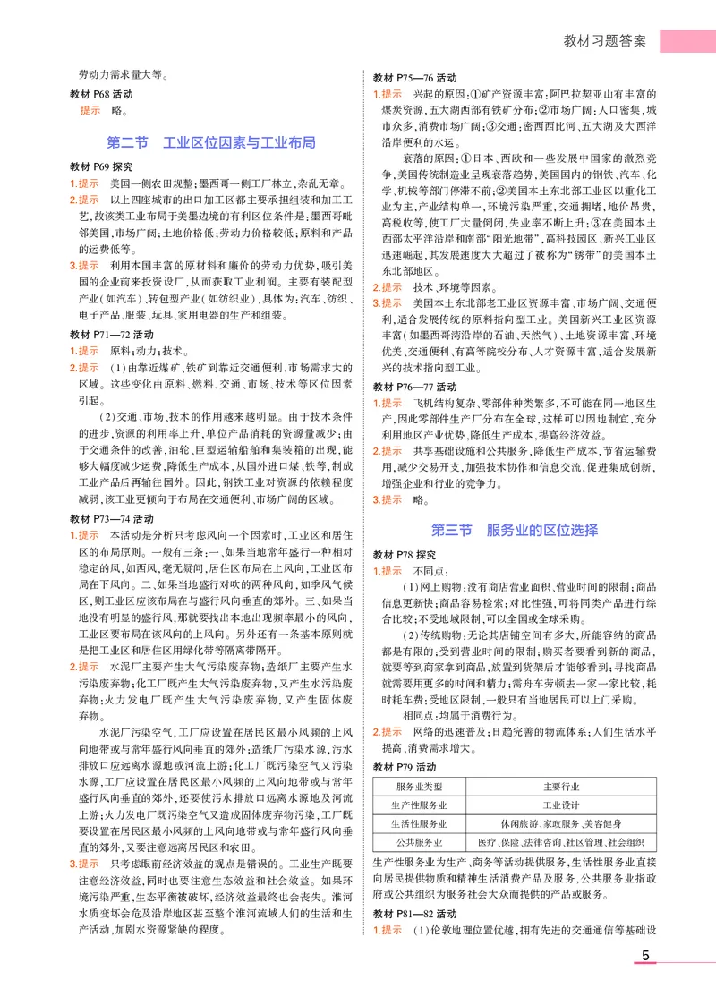 必修第2册湘教地理教材习题答案_高中全套电子教材及答案。_02高中教材参考答案_高中地理_湘教版