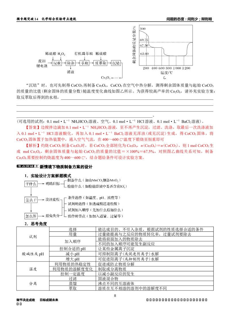 微专题突破14物质制备与实验方案设计考点透视（学案）（教师版）_05高考化学_2025年新高考资料_二轮复习_01高考语文等多个文件