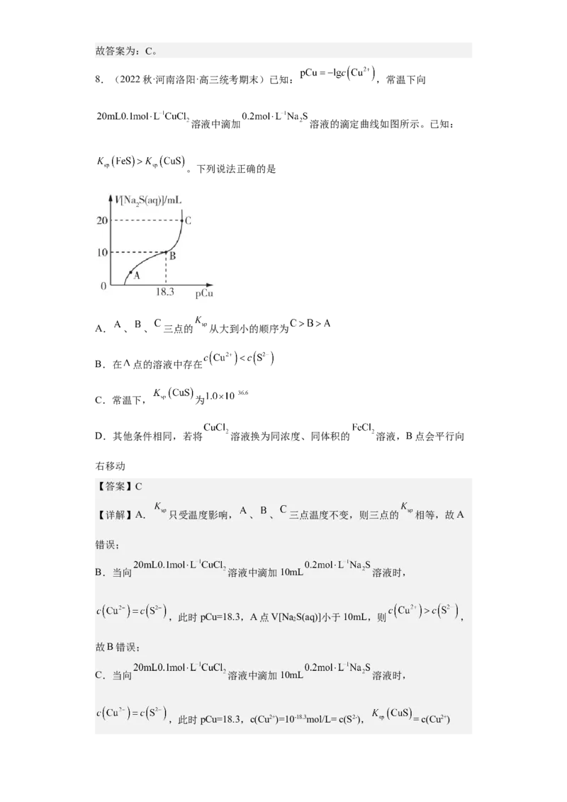 专题十六沉淀溶解平衡（专练）-冲刺2023年高考化学二轮复习核心考点逐项突破（解析版）_05高考化学_新高考复习资料_2023年新高考资料_二轮复习