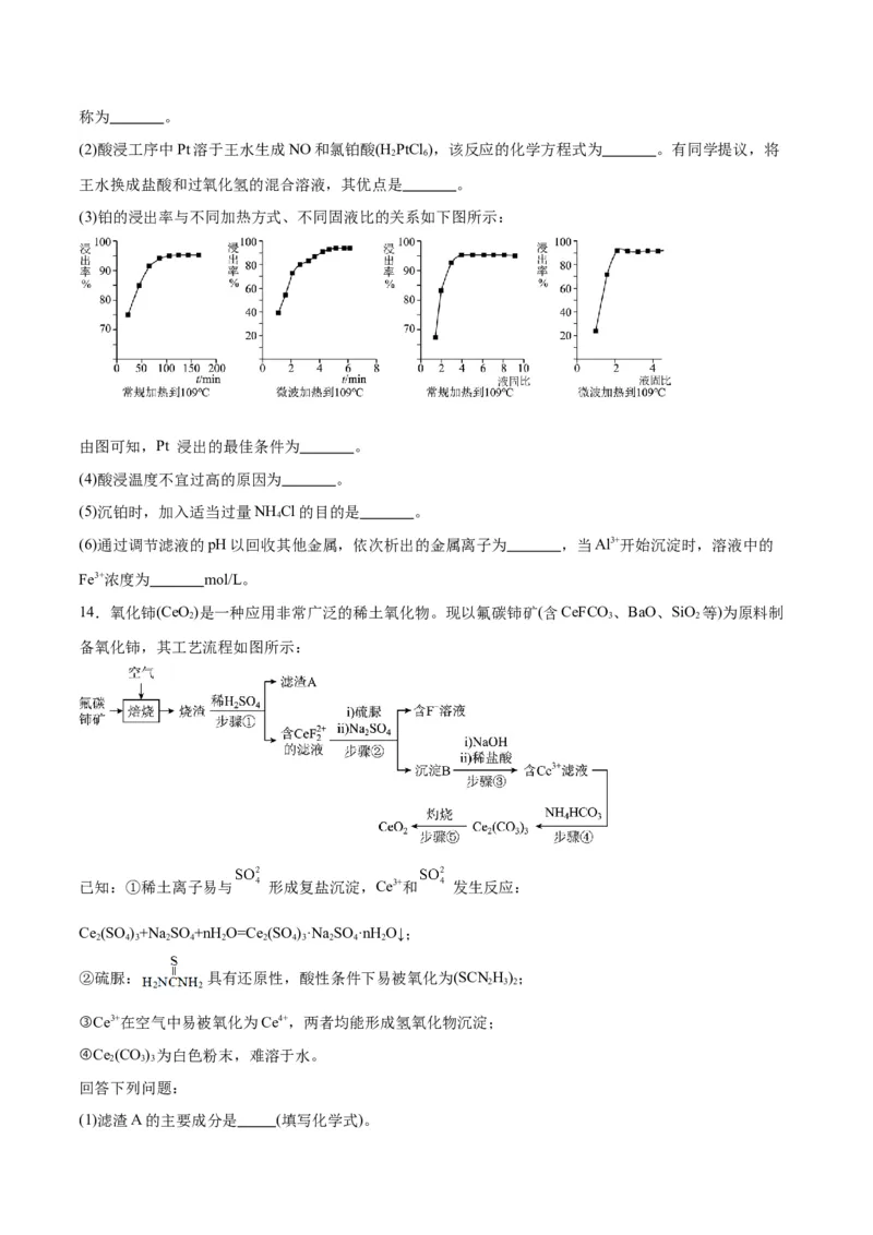 专题讲座（五）工艺流程的解题策略（练）-2024年高考化学大一轮复习精讲精练+专题讲座（原卷版）_05高考化学_2024年新高考资料_1.2024一轮复习