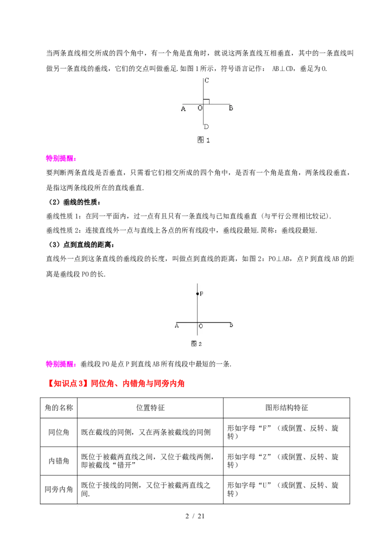 第七章相交线与平行线（单元复习10个知识点+16类题型突破）（原卷版）_初中数学人教版_7下-初中数学人教版_7下-初中数学人教版（2025春季新版）持续更新_05习题试卷_单元知识点+测试