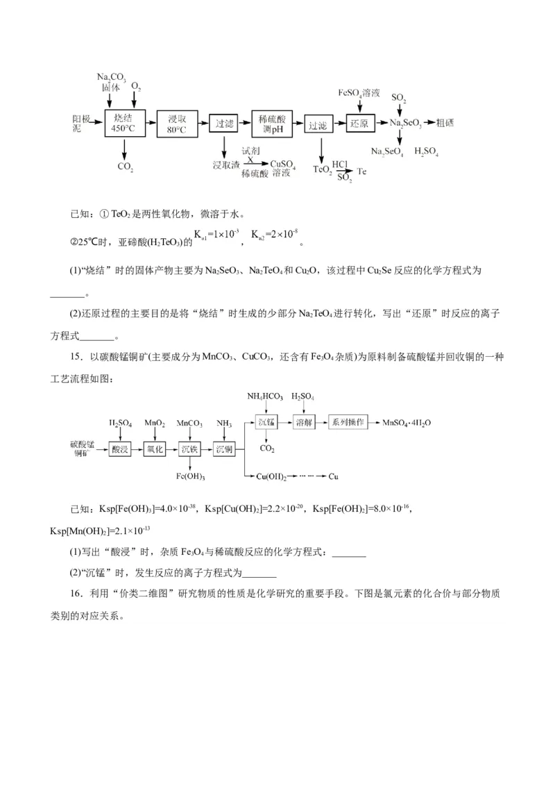 专题讲座（一）陌生化学方程式书写（练）-2024年高考化学大一轮复习精讲精练+专题讲座（原卷版）_05高考化学_2024年新高考资料_1.2024一轮复习