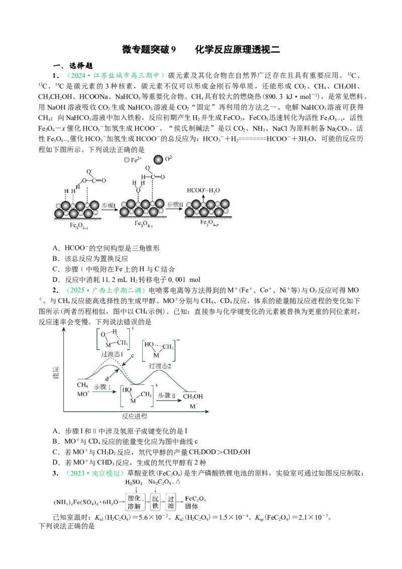 微专题突破09化学反应原理透视（作业二）（学生版）_05高考化学_2025年新高考资料_二轮复习_2025年高考化学二轮复习重点微专题突破学案（新高考专用）3419182