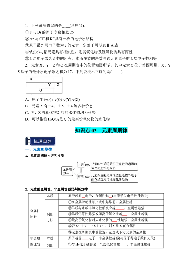 知识清单13元素周期表、元素周期律（原卷版）_05高考化学_2025年新高考资料_一轮复习_上好课2025年高考化学一轮复习知识清单3246985