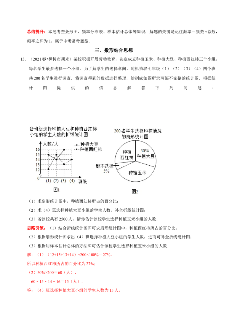 第十章数据的收集、整理与描述考点整合与数学思想渗透及2022中考真题链接（解析版）_初中数学人教版_7下-初中数学人教版_7下-初中数学人教版（旧版）赠送_07专项讲练