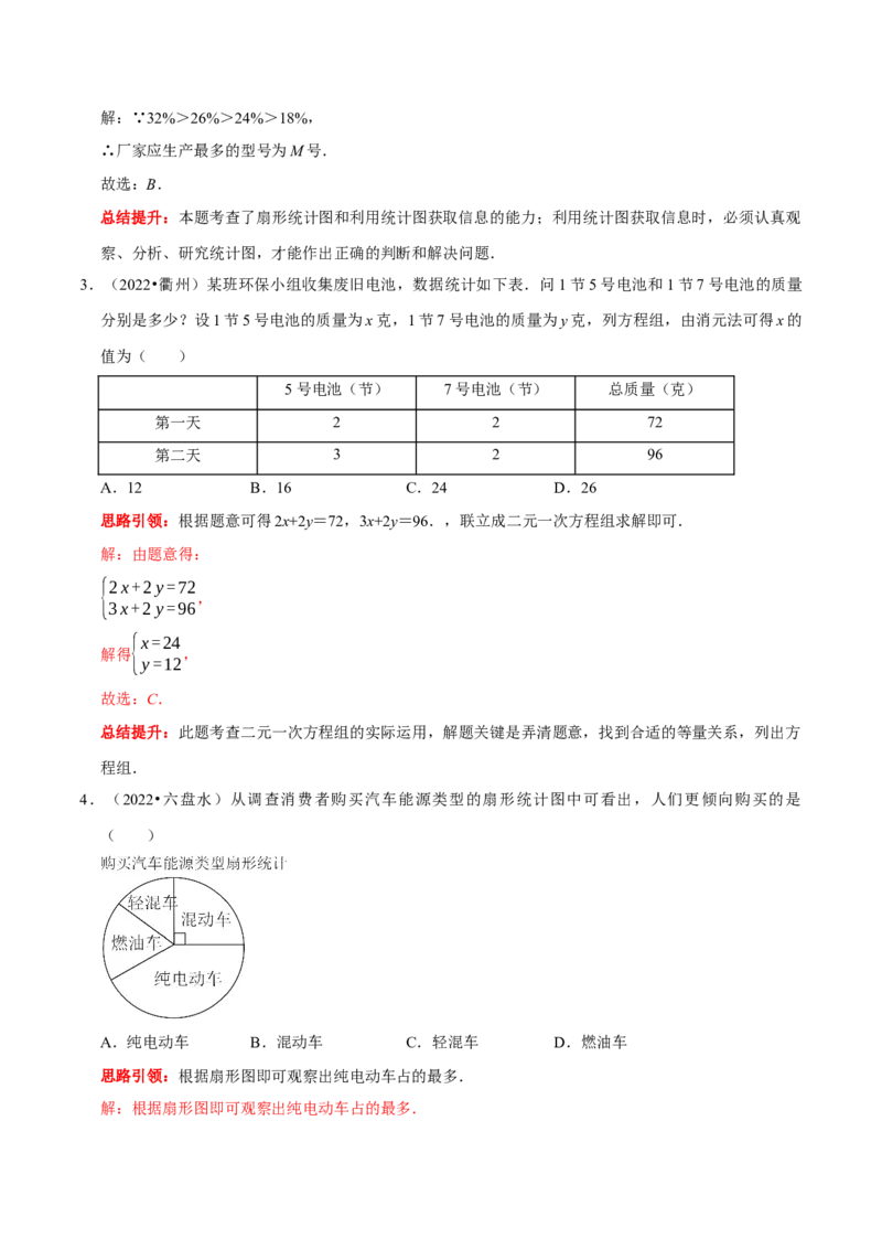 第十章数据的收集、整理与描述考点整合与数学思想渗透及2022中考真题链接（解析版）_初中数学人教版_7下-初中数学人教版_7下-初中数学人教版（旧版）赠送_07专项讲练