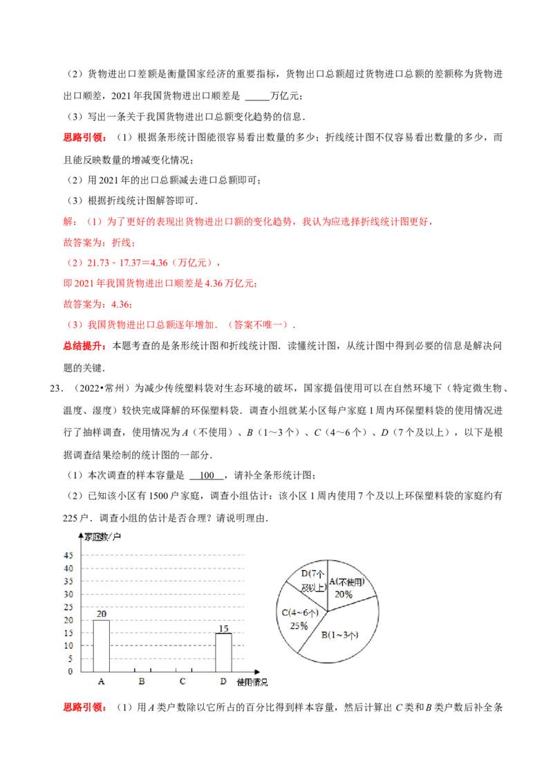 第十章数据的收集、整理与描述考点整合与数学思想渗透及2022中考真题链接（解析版）_初中数学人教版_7下-初中数学人教版_7下-初中数学人教版（旧版）赠送_07专项讲练