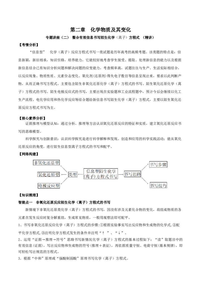 专题讲座（二）整合有效信息书写陌生化学（离子）方程式（精讲）-2022年一轮复习讲练测（原卷版）_05高考化学_新高考复习资料_2022年新高考资料_2022年高考化学一轮复习讲练测