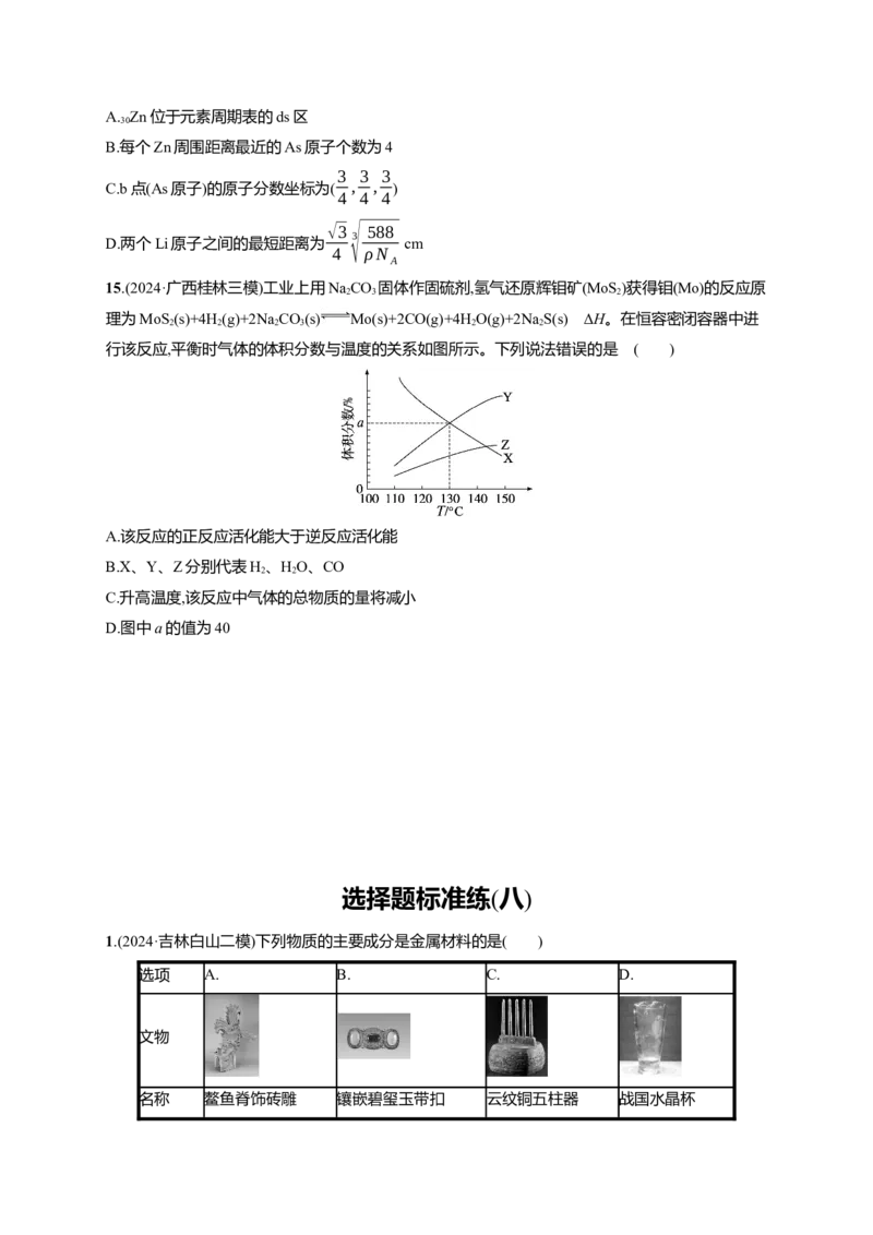 备战2025年高考二轮复习化学（通用版）选择题标准练8Word版含解析_05高考化学_2025年新高考资料_二轮复习_备战2025年高考化学二轮复习题型突破练习（含解析）
