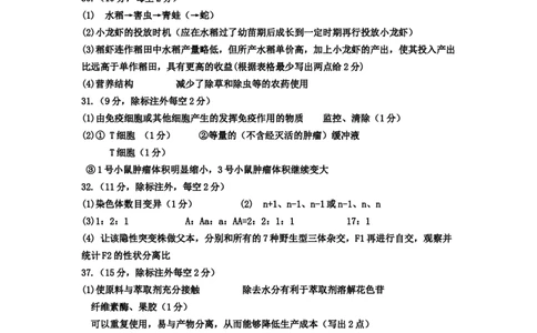 生物参考答案公众号：一枚试卷君_05高考化学_高考模拟题_新高考_2023江西省临川第一中学高三上学期期末考试理综_2023江西省临川第一中学高三上学期期末考试理综
