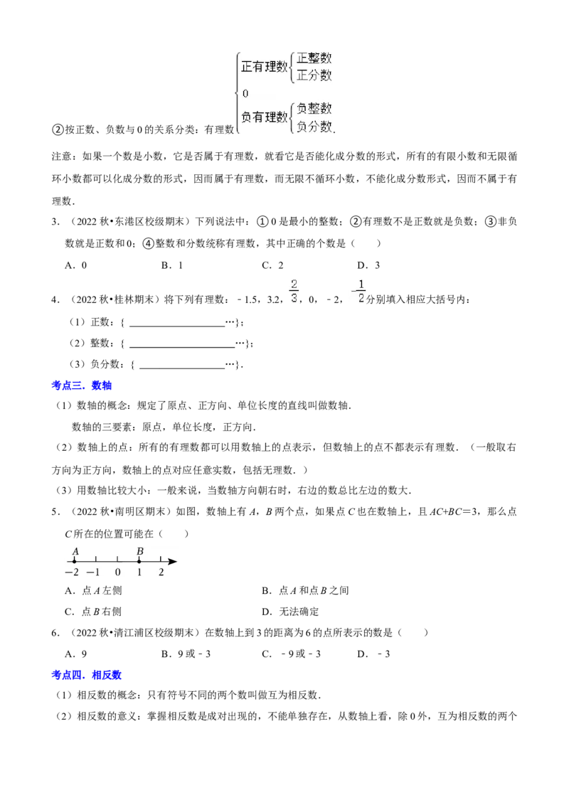 清单01有理数（18个考点梳理+题型解读+核心素养提升+中考聚焦）（原卷版）_初中数学人教版_7上-初中数学人教版_7上-初中数学人教版（旧版）赠送_06习题试卷_6期中期末复习专题