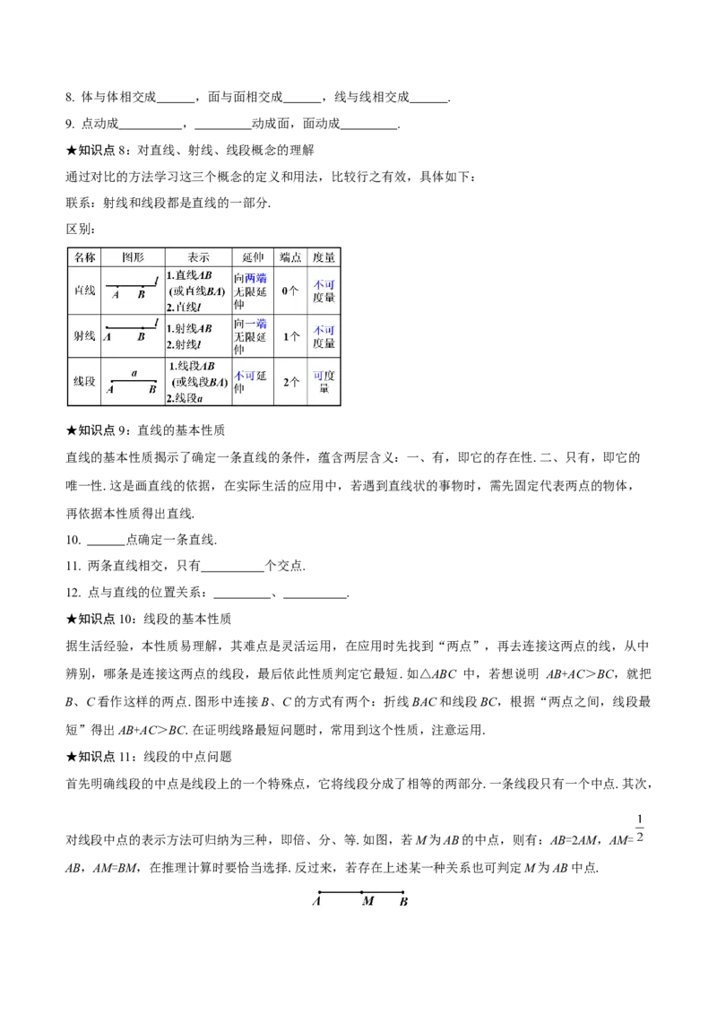 第6章几何图形初步知识清单-（人教版2024）_初中数学_七年级数学上册（人教版）_知识清单