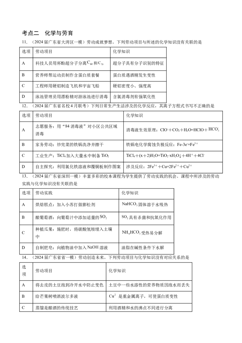 押广东卷第4-6题&nbsp;化学中的美育与劳育&nbsp;有机化合物（原卷版）_05高考化学_2024年新高考资料_5.2024三轮冲刺_备战2024年高考化学临考题号押题（广东卷）323301515