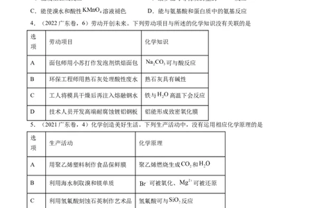 押广东卷第4-6题&nbsp;化学中的美育与劳育&nbsp;有机化合物（原卷版）_05高考化学_2024年新高考资料_5.2024三轮冲刺_备战2024年高考化学临考题号押题（广东卷）323301515