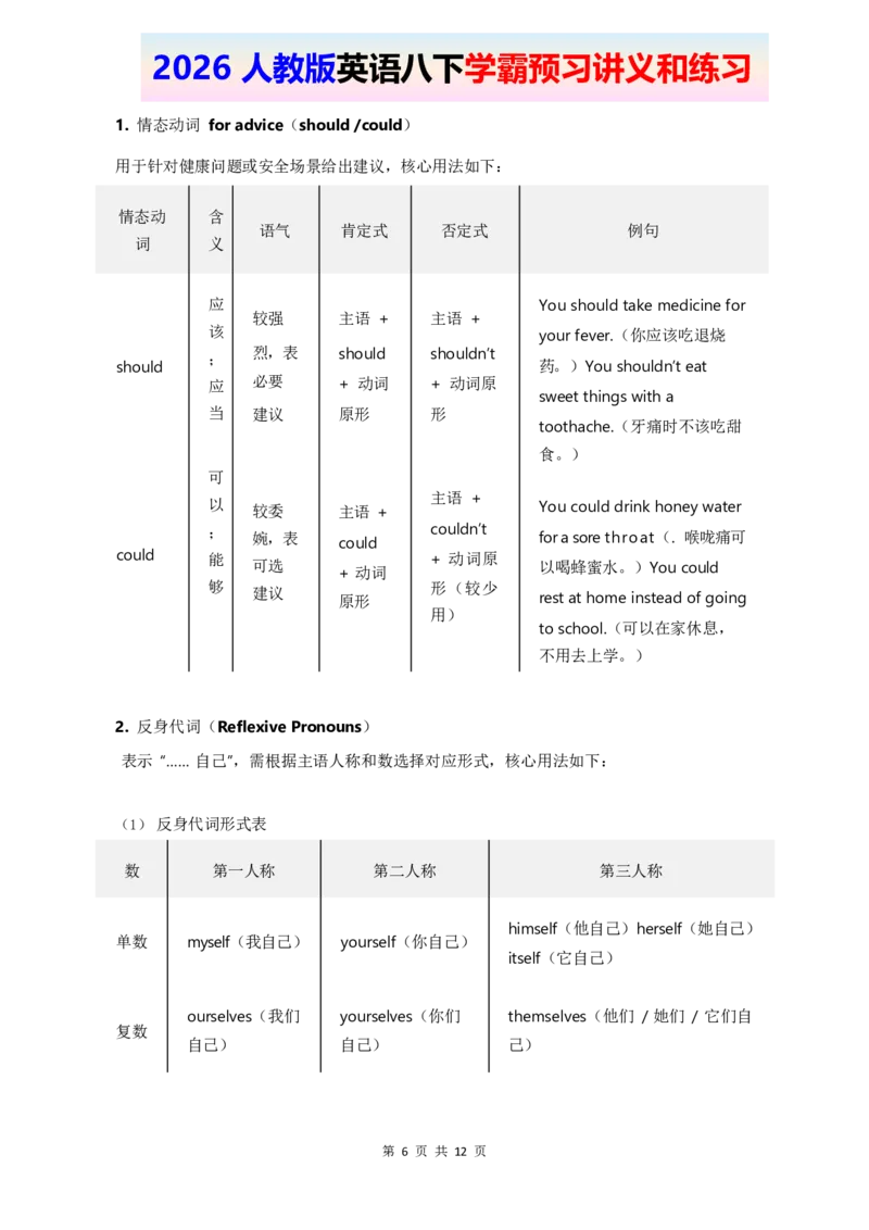 2026人教英语八下讲义和练习Unit2_2026春新人教版八下_16讲义与同步练习带答案U1-U4