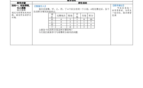 素养目标5.3.3球赛积分表问题教案（表格式）---2024-2025学年人教版数学上册_初中数学人教版_7上-初中数学人教版_7上-初中数学人教版（新版）_04教案