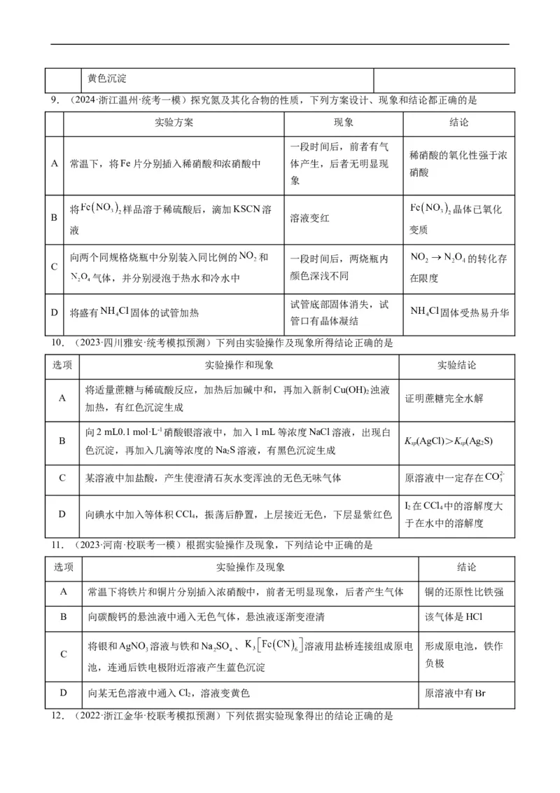 热点02表格型实验方案的设计与评价-2024年高考化学热点&middot;重点&middot;难点专练（新高考专用）（原卷版）_05高考化学_新高考复习资料_2024年新高考资料_❤专项复习资料