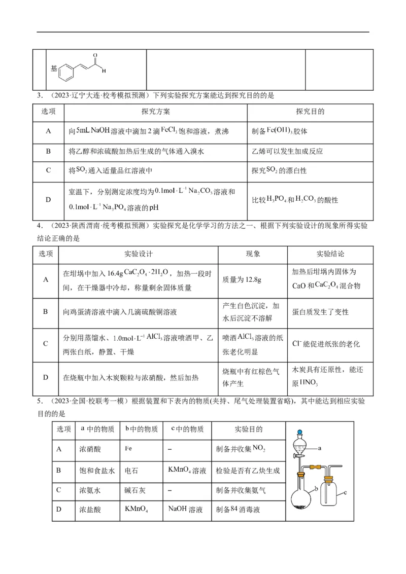 热点02表格型实验方案的设计与评价-2024年高考化学热点&middot;重点&middot;难点专练（新高考专用）（原卷版）_05高考化学_新高考复习资料_2024年新高考资料_❤专项复习资料