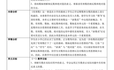 人教版（2024版）七上数学第一单元：有理数大单元教学设计_初中数学人教版_7上-初中数学人教版_7上-初中数学人教版（新版）_01课件+教案+练习（大单元设计）_单元教学设计