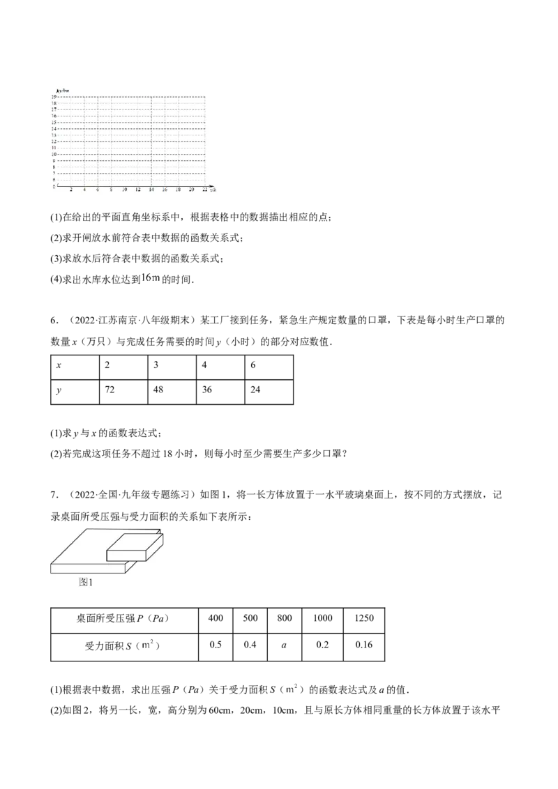 培优专题24反比例函数与实际问题-原卷版_初中数学人教版_9下-初中数学人教版_07专项讲练_核心考点突破2022-2023学年九年级数学精选专题培优讲与练（人教版）