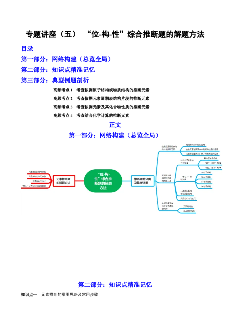 专题讲座（五）&ldquo;位-构-性&rdquo;综合推断题的解题方法（讲）-2023年高考化学一轮复习讲练测（全国通用）（原卷版）_05高考化学_通用版（老高考）复习资料_2023年复习资料_一轮复习