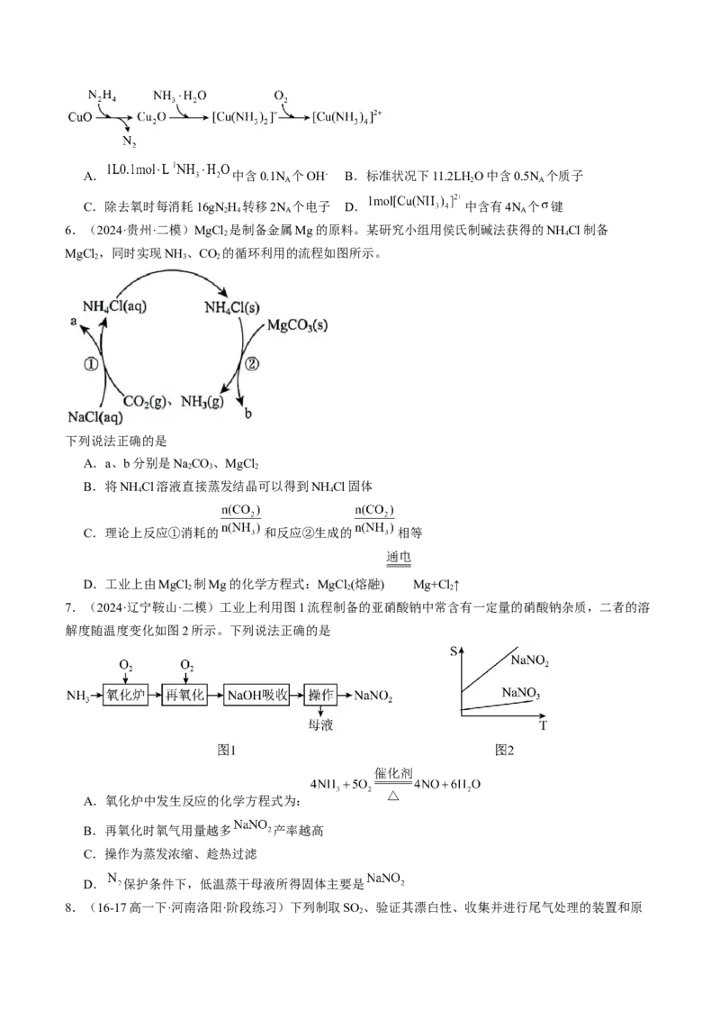 易错专题06非元素及其化合物-2024年高考化学考前易错聚焦（原卷版）_05高考化学_2024年新高考资料_5.2024三轮冲刺_2024年高考化学考前易错聚焦